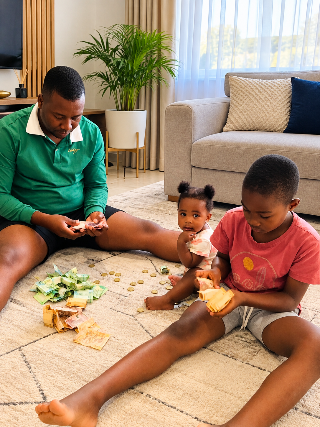 The Tembe family budgeting together: father and two children